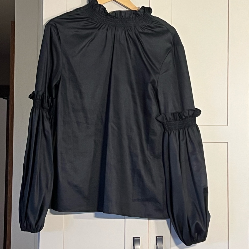 NWT Marianna Senchina black balloon sleeve top, 100% cotton, size S